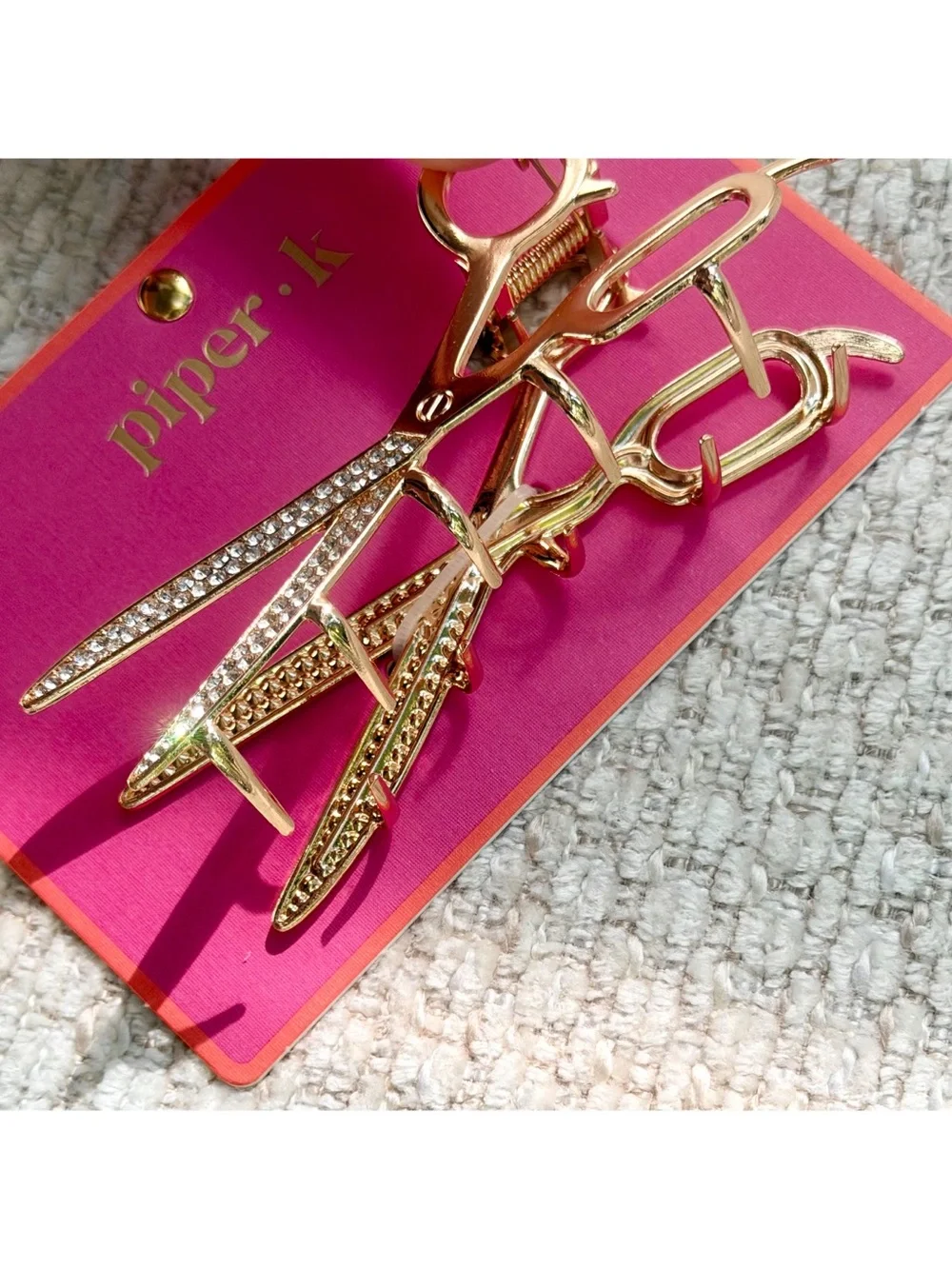 Piper K Scissors Hair Claw Clip Gold Tone Rhinestones Viral Hairdresser Gift NWT